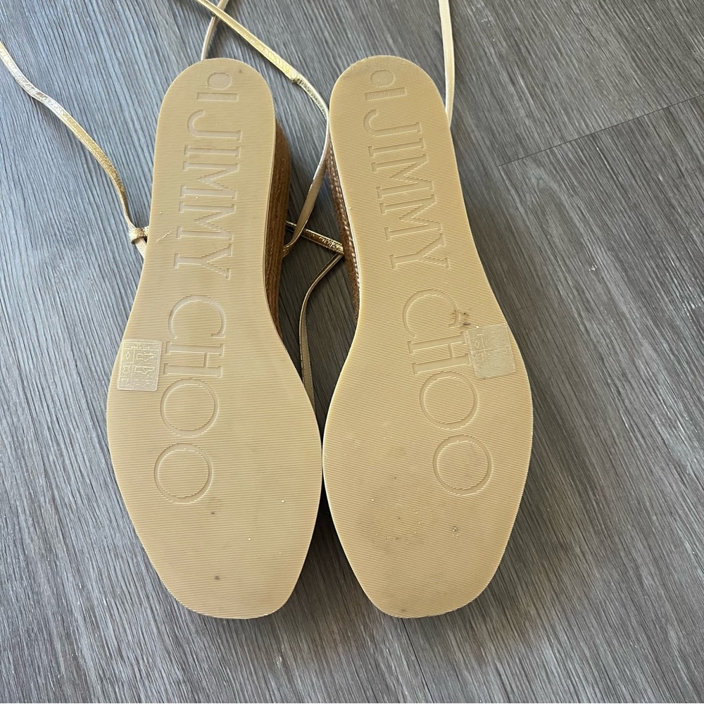 Jimmy Choo Gold Strappy Wedge Sandals - Picture 9 of 13